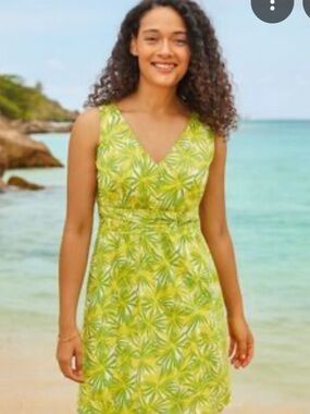 Boden Lime Green Tropical Print V-Neck Midi Dress